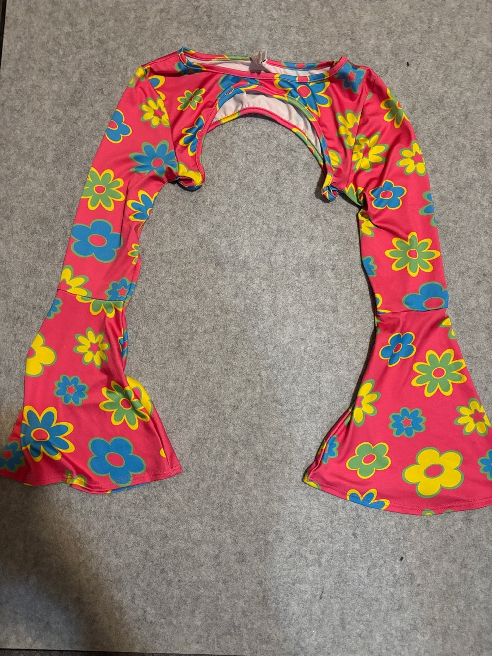 iHeartRaves Neon Pink Floral Daisy Bell Sleeve Ultra Crop Top